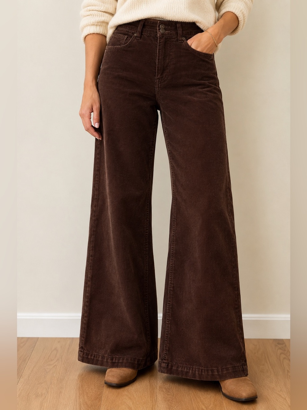 GAP HIGH STRIDE Women’s Wide-Leg Brown Corduroy Pants Sz29 Classic Comfy Stretch